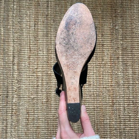 SOLD Loeffler Randall x Suno Black Suede Wedge Sandals Wooden Heel Leather - Picture 7 of 11